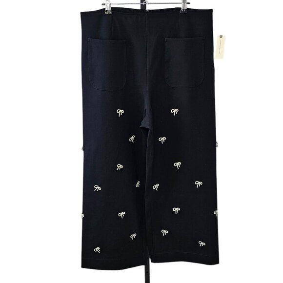 Anthropologie Maeve The Colette Bow Embellished Crop Wide-Leg Pants, Black, 33 - Picture 2 of 12
